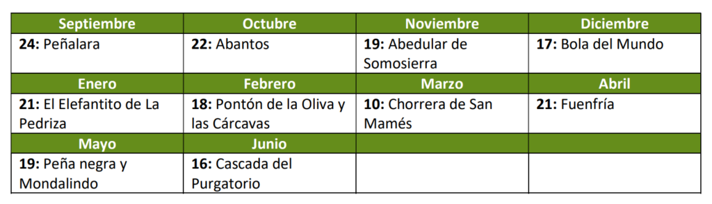 Calendario del Grupo de Senderismo Bérriz Las Rozas Curso 2023-24